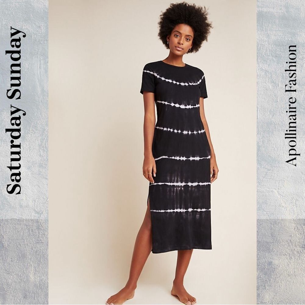 Saturday Sunday Black Tie-Dye Maxi Dress Medium NWOT